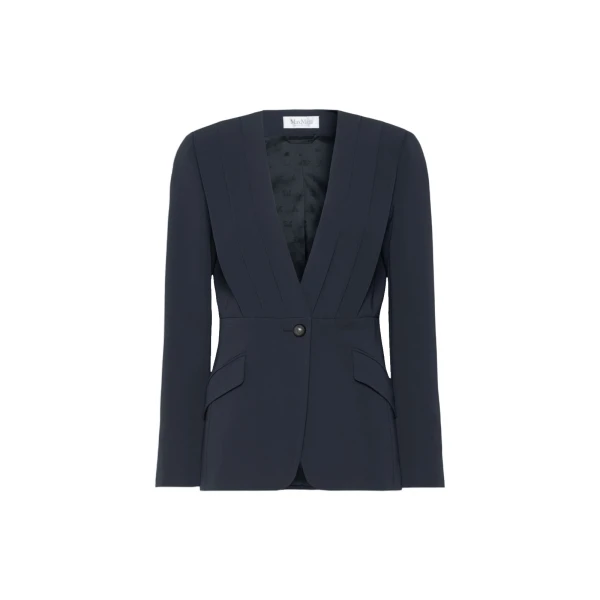 Max Mara Navile Single-Breasted Compact Cady Jacket in Midnight Blue | Blazers | Luxury Shoes 