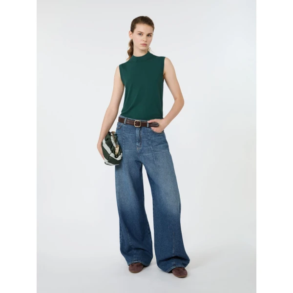 Max Mara Nazione Sleeveless Stretch Viscose Jumper in Green | Sweaters | Luxury Shoes 