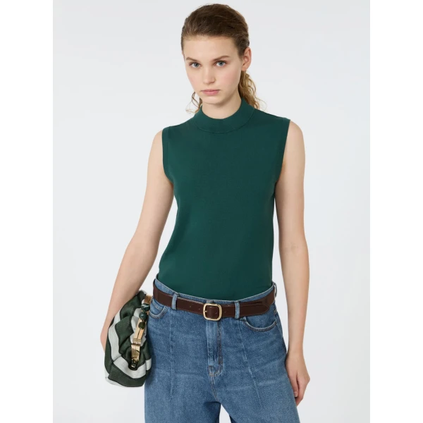 Max Mara Nazione Sleeveless Stretch Viscose Jumper in Green | Sweaters | Luxury Shoes 