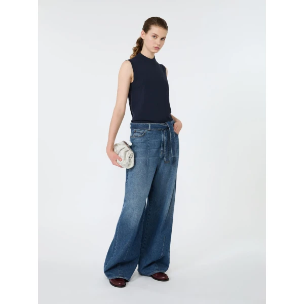 Max Mara Nazione Sleeveless Stretch Viscose Jumper in Navy | Sweaters | Luxury Shoes 