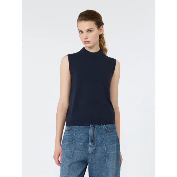 Max Mara Nazione Sleeveless Stretch Viscose Jumper in Navy | Sweaters | Luxury Shoes 