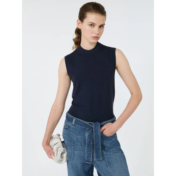 Max Mara Nazione Sleeveless Stretch Viscose Jumper in Navy | Sweaters | Luxury Shoes 