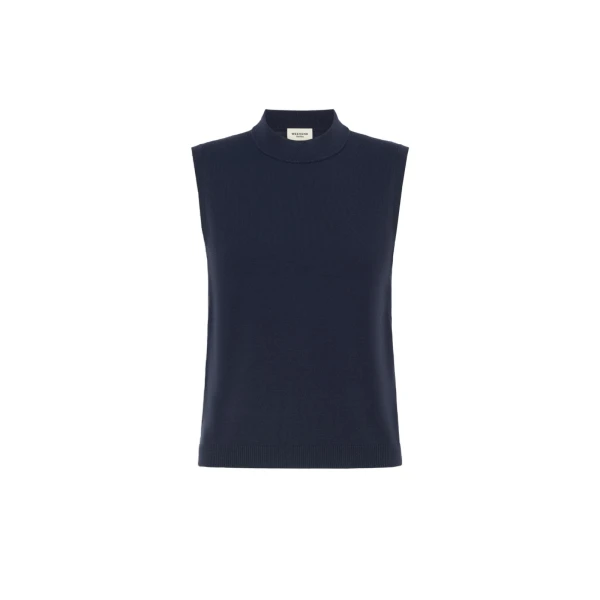 Max Mara Nazione Sleeveless Stretch Viscose Jumper in Navy | Sweaters | Luxury Shoes 