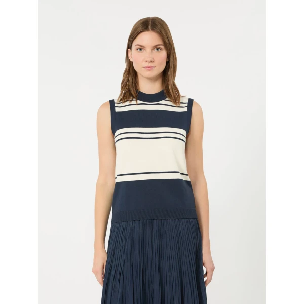 Max Mara Nazione Sleeveless Stretch Viscose Jumper in Navy Style 2 | Sweaters | Luxury Shoes 
