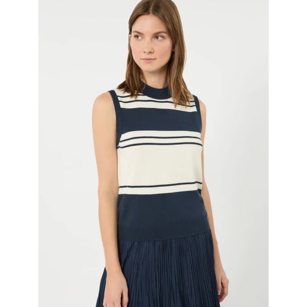 Max Mara Nazione Sleeveless Stretch Viscose Jumper in Navy Style 2 | Sweaters | Luxury Shoes 