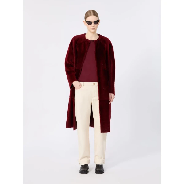 Max Mara Nebbia Sheepskin Midi Coat in Bordeaux | Fur Coats | Luxury Shoes 