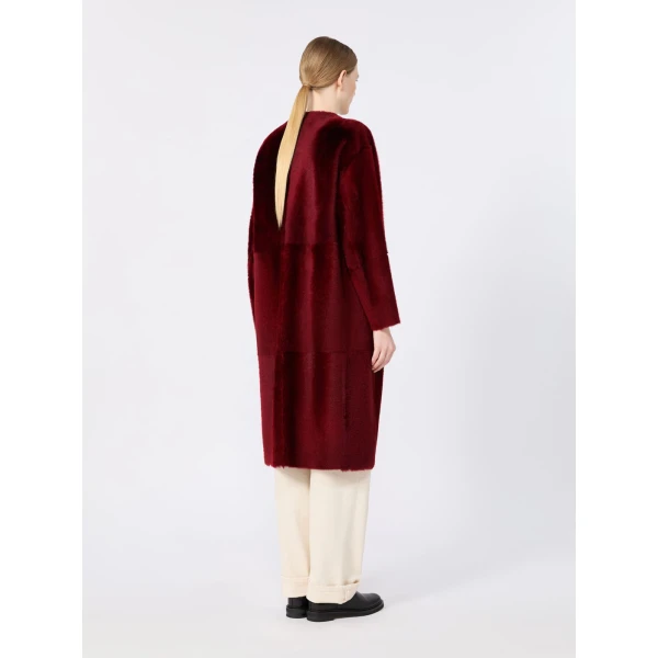 Max Mara Nebbia Sheepskin Midi Coat in Bordeaux | Fur Coats | Luxury Shoes 