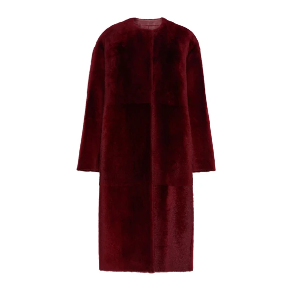 Nebbia Sheepskin Midi Coat in Bordeaux