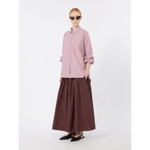 Max Mara Nebbie Cotton Poplin Ruffle-Sleeve Shirt in Bordeaux | Shirts | Luxury Shoes 