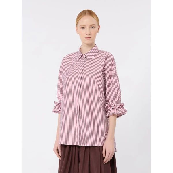 Max Mara Nebbie Cotton Poplin Ruffle-Sleeve Shirt in Bordeaux | Shirts | Luxury Shoes 