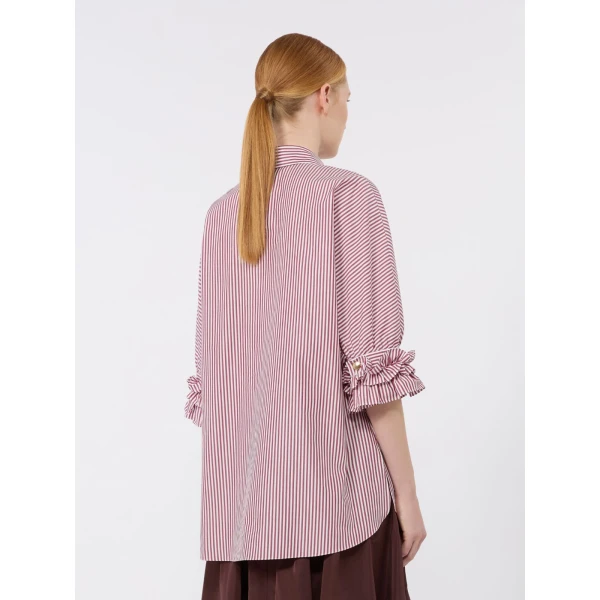 Max Mara Nebbie Cotton Poplin Ruffle-Sleeve Shirt in Bordeaux | Shirts | Luxury Shoes 