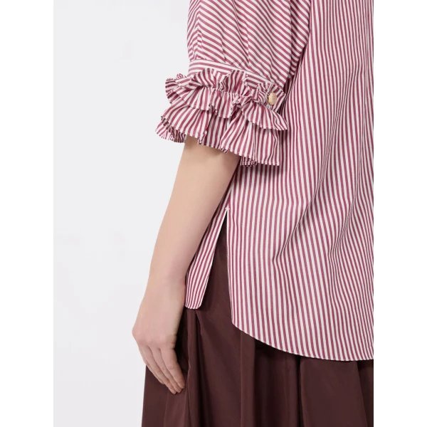 Max Mara Nebbie Cotton Poplin Ruffle-Sleeve Shirt in Bordeaux | Shirts | Luxury Shoes 