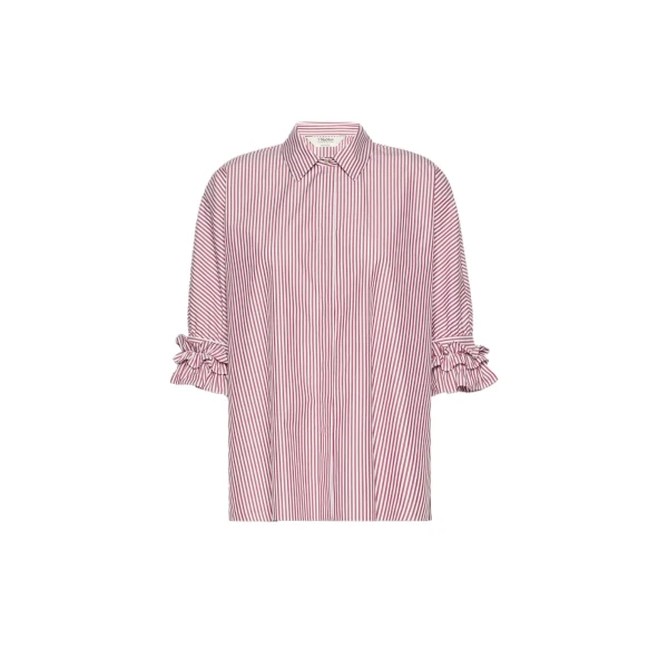 Max Mara Nebbie Cotton Poplin Ruffle-Sleeve Shirt in Bordeaux | Shirts | Luxury Shoes 