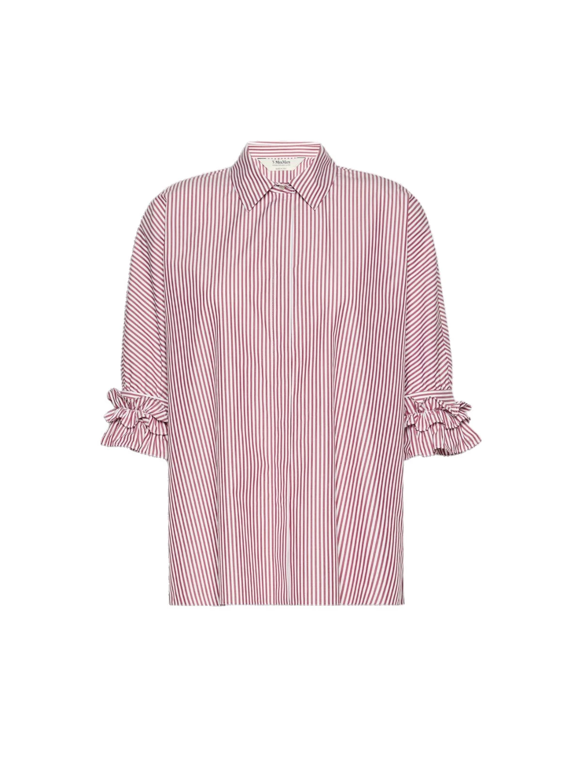 Max Mara Nebbie Cotton Poplin Ruffle-Sleeve Shirt in Bordeaux Max Mara Nebbie Cotton Poplin Ruffle-Sleeve Shirt in Bordeaux | Shirts | Luxury Shoes
