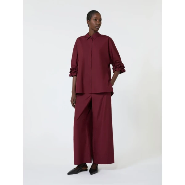 Max Mara Nebbie Cotton Poplin Ruffle-Sleeve Shirt in Ruby | Shirts | Luxury Shoes 