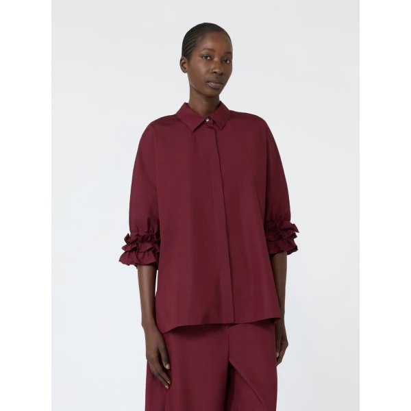 Max Mara Nebbie Cotton Poplin Ruffle-Sleeve Shirt in Ruby | Shirts | Luxury Shoes 