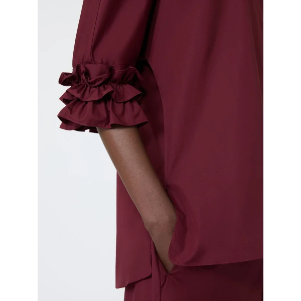 Max Mara Nebbie Cotton Poplin Ruffle-Sleeve Shirt in Ruby | Shirts | Luxury Shoes 