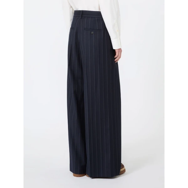 Max Mara Nebbie Pinstriped Wool Flannel Trousers in Navy | Wide leg pants | Luxury Shoes 