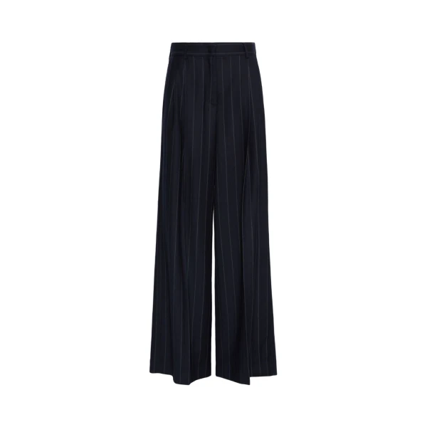 Max Mara Nebbie Pinstriped Wool Flannel Trousers in Navy | Wide leg pants | Luxury Shoes 
