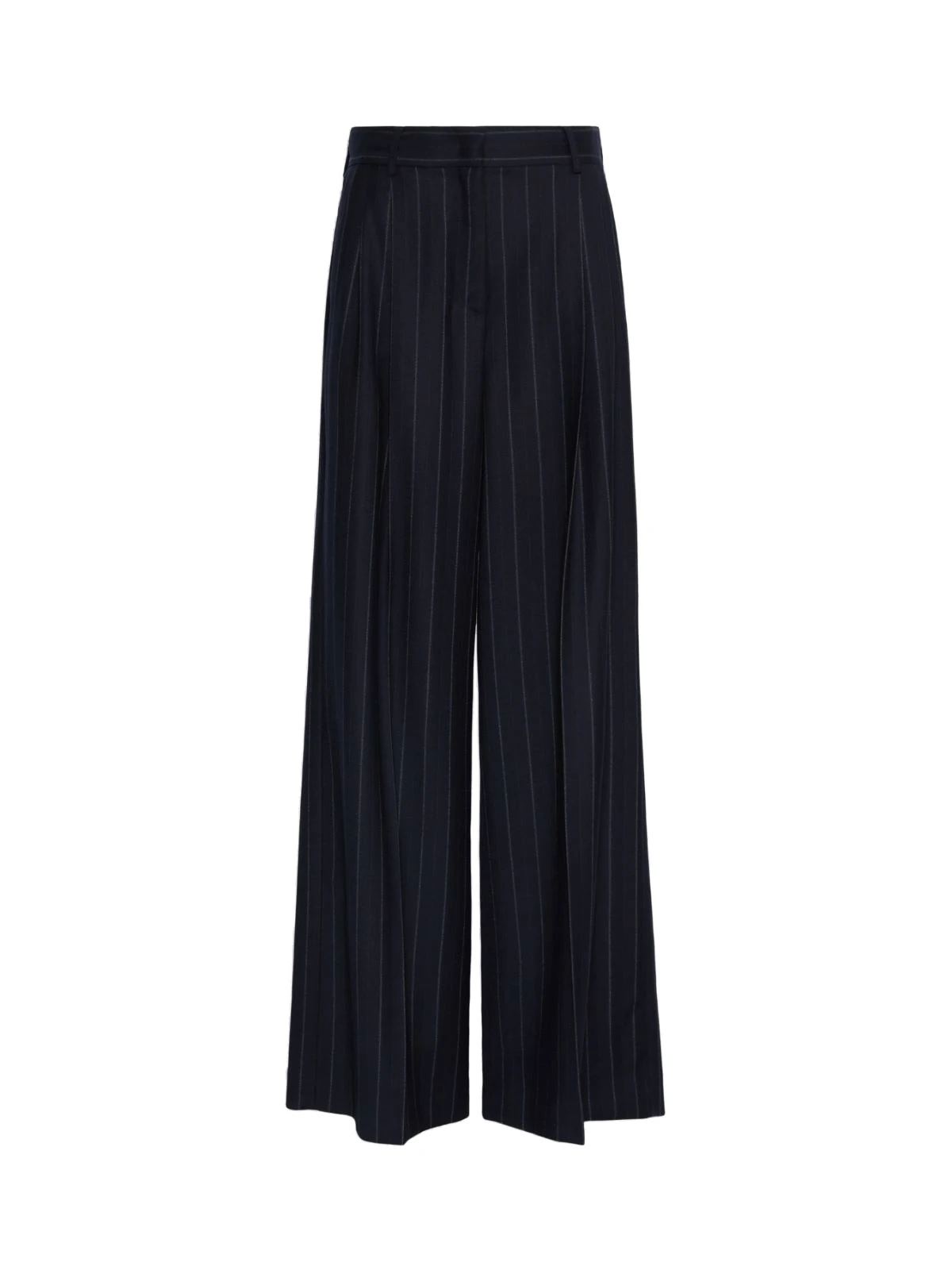 Max Mara Nebbie Pinstriped Wool Flannel Trousers in Navy Max Mara Nebbie Pinstriped Wool Flannel Trousers in Navy | Wide leg pants | Luxury Shoes
