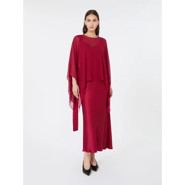 Max Mara Nebbie Silk Georgette Cropped Cape in Ruby | Jackets | Luxury Shoes 