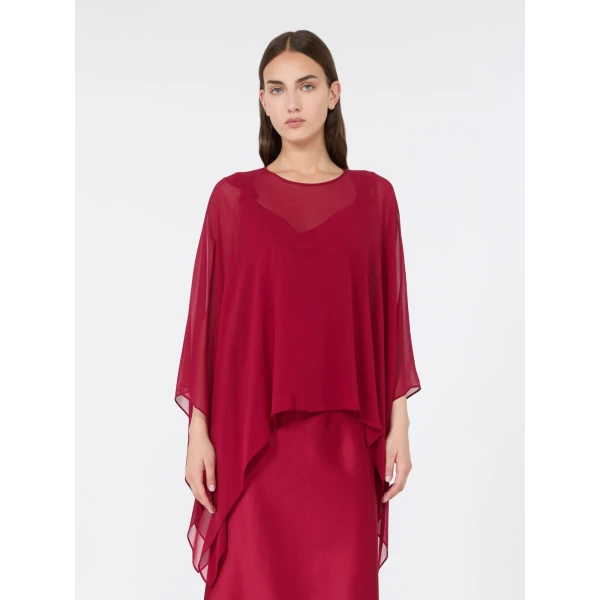 Max Mara Nebbie Silk Georgette Cropped Cape in Ruby | Jackets | Luxury Shoes 