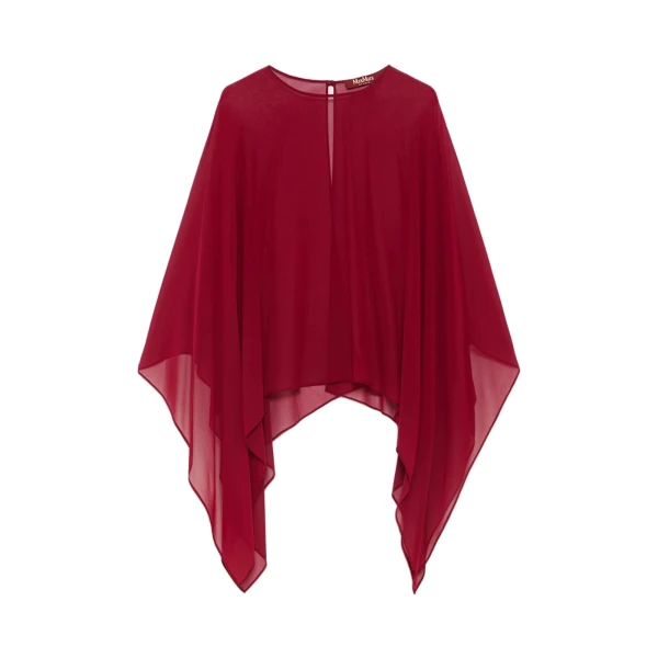 Max Mara Nebbie Silk Georgette Cropped Cape in Ruby | Jackets | Luxury Shoes 