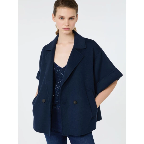 Max Mara Neo Short Double Wool Coat in Navy | Wool Coat | Luxury Shoes 