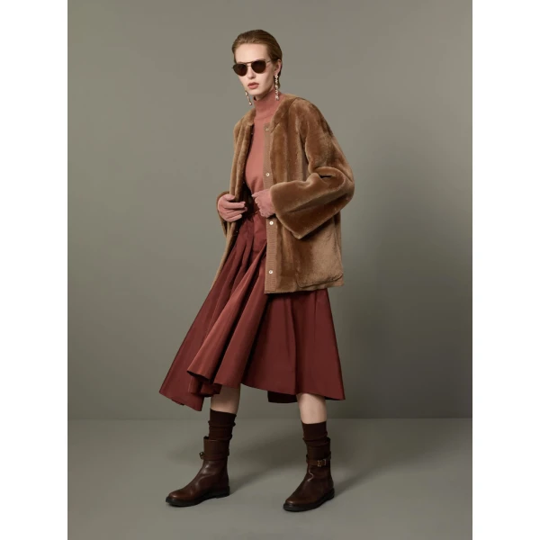 Max Mara Nerine Reversible Shearling Jacket in Camel | Shearling Jackets | Luxury Shoes 