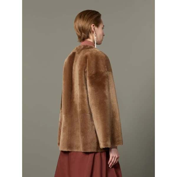 Max Mara Nerine Reversible Shearling Jacket in Camel | Shearling Jackets | Luxury Shoes 
