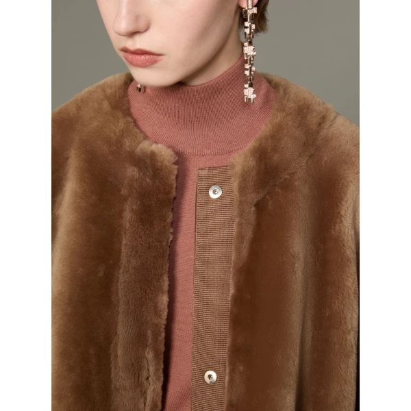 Max Mara Nerine Reversible Shearling Jacket in Camel | Shearling Jackets | Luxury Shoes 