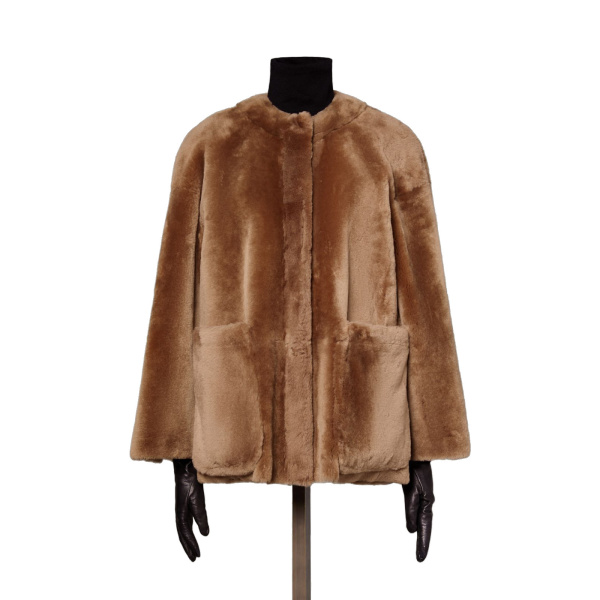Max Mara Nerine Reversible Shearling Jacket in Camel | Shearling Jackets | Luxury Shoes 