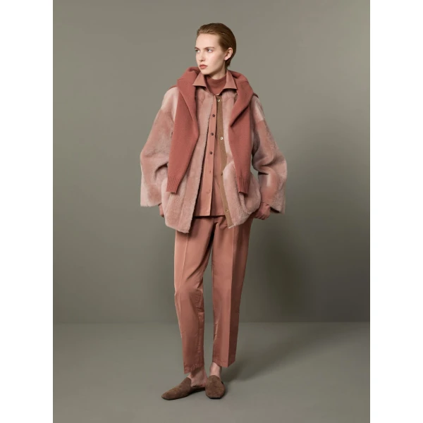 Max Mara Nerine Reversible Shearling Jacket in Powder Pink | Shearling Jackets | Luxury Shoes 