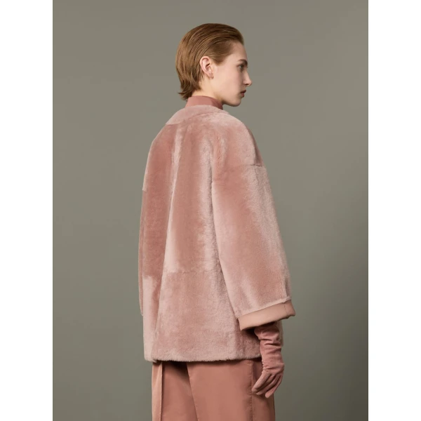 Max Mara Nerine Reversible Shearling Jacket in Powder Pink | Shearling Jackets | Luxury Shoes 