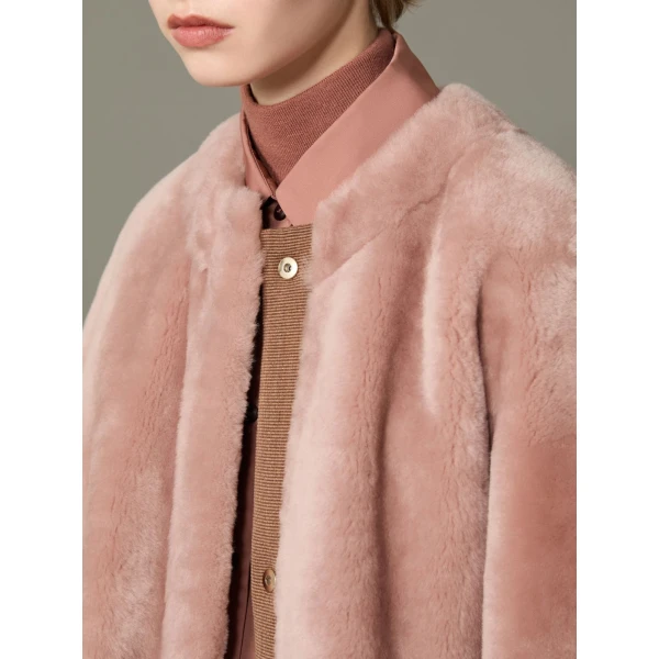 Max Mara Nerine Reversible Shearling Jacket in Powder Pink | Shearling Jackets | Luxury Shoes 