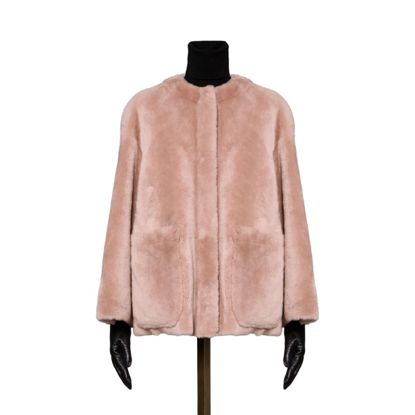 Max Mara Nerine Reversible Shearling Jacket in Powder Pink | Shearling Jackets | Luxury Shoes 