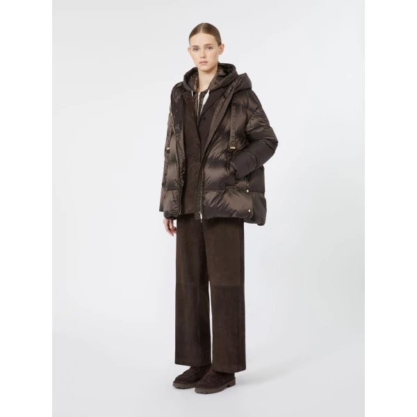 Max Mara Nerine Short Roomy Water-Repellent Puffer Jacket in Dark Brown | Jackets | Luxury Shoes 