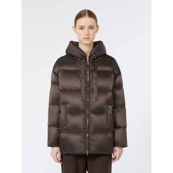 Max Mara Nerine Short Roomy Water-Repellent Puffer Jacket in Dark Brown | Jackets | Luxury Shoes 