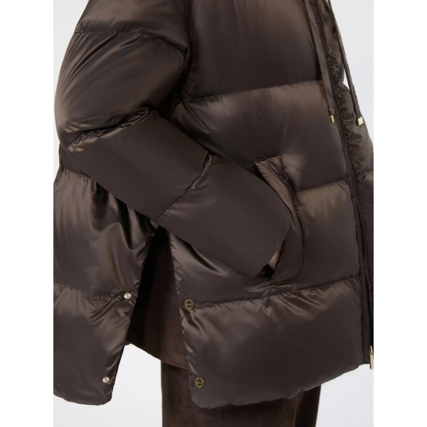 Max Mara Nerine Short Roomy Water-Repellent Puffer Jacket in Dark Brown | Jackets | Luxury Shoes 