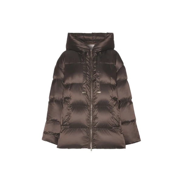 Nerine Short Roomy Water-Repellent Puffer Jacket in Dark Brown