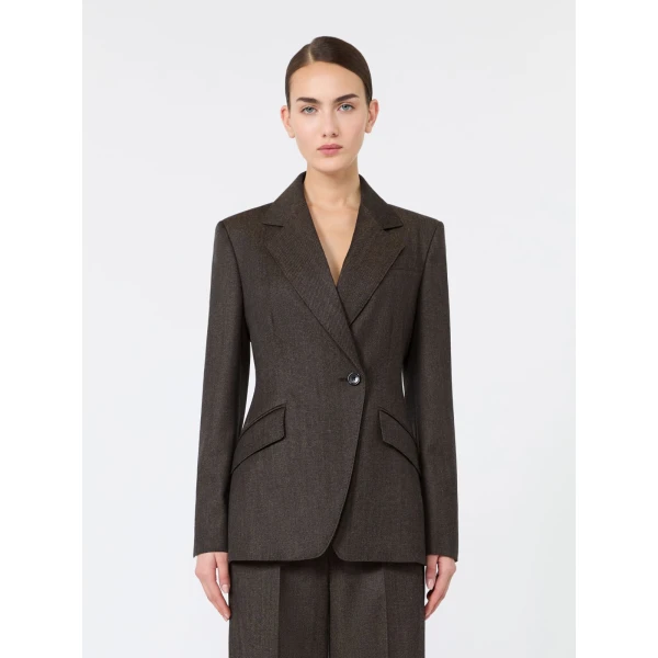 Max Mara Neutro Denim-Look Wool Fitted-Waist Blazer in Black | Blazers | Luxury Shoes 