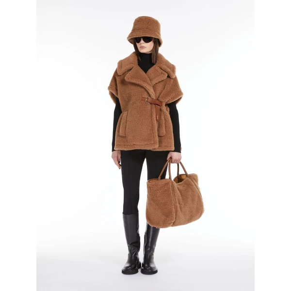 Max Mara Newabavo Teddy Fabric Cape in Camel | Coats | Luxury Shoes 