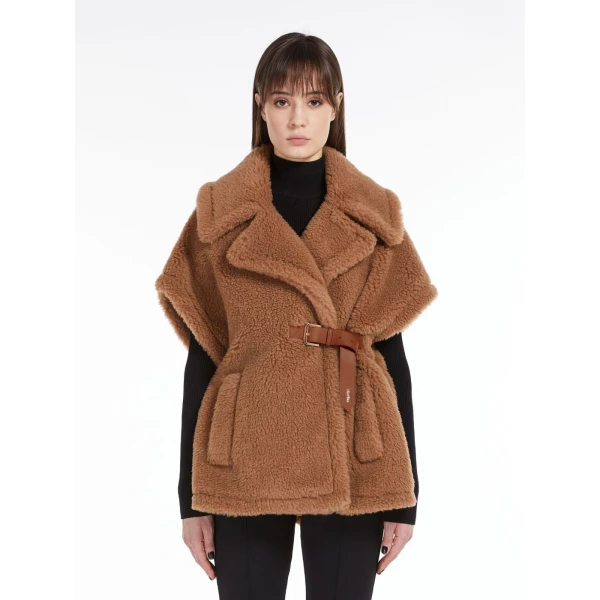 Max Mara Newabavo Teddy Fabric Cape in Camel | Coats | Luxury Shoes 