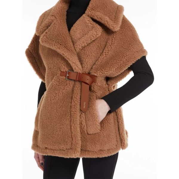 Max Mara Newabavo Teddy Fabric Cape in Camel | Coats | Luxury Shoes 