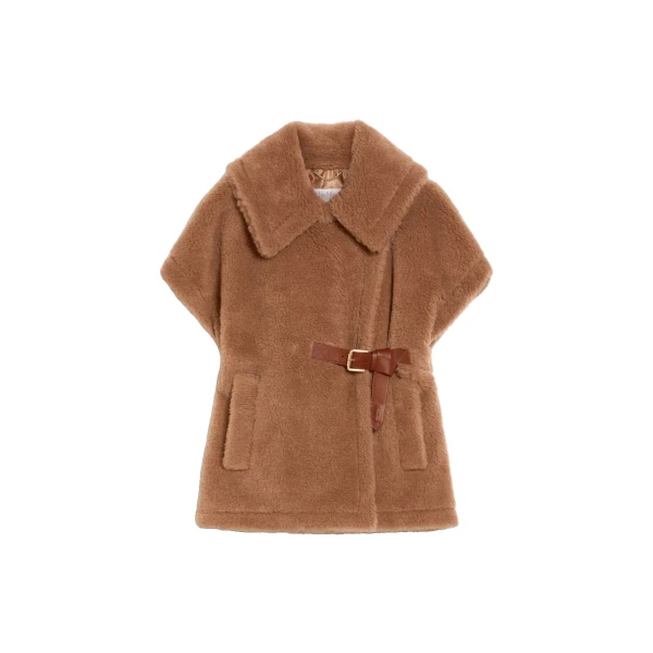 Max Mara Newabavo Teddy Fabric Cape in Camel | Coats | Luxury Shoes 
