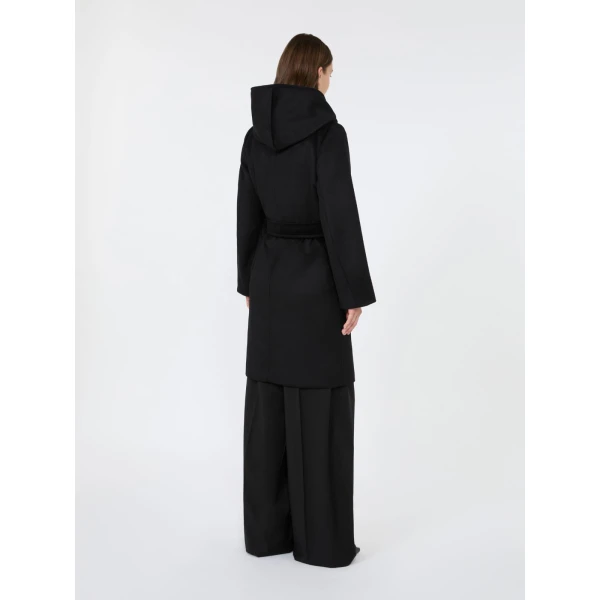 Max Mara Newmang Hooded Wool Robe Coat in Black | Wool Coat | Luxury Shoes 