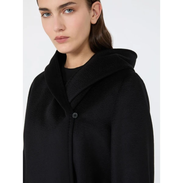 Max Mara Newmang Hooded Wool Robe Coat in Black | Wool Coat | Luxury Shoes 
