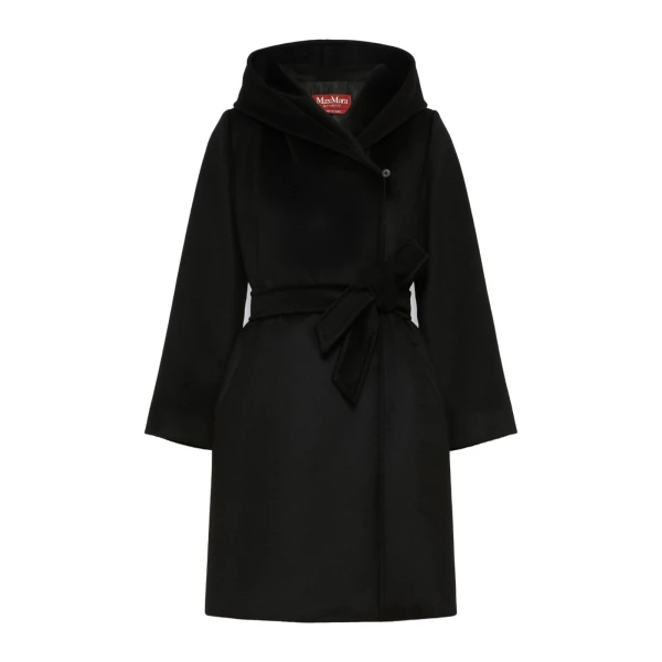 Max Mara Newmang Hooded Wool Robe Coat in Black | Wool Coat | Luxury Shoes 