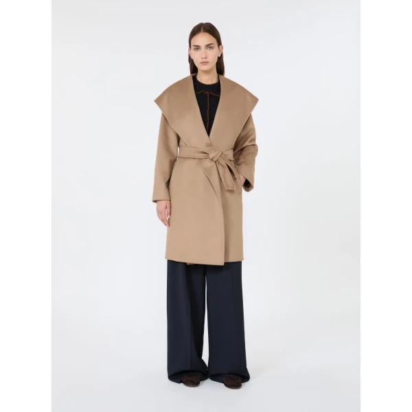 Max Mara Newmang Hooded Wool Robe Coat in Camel | Wool Coat | Luxury Shoes 