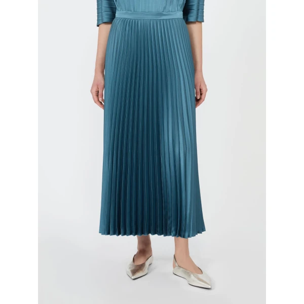 Max Mara Nicchia Pleated Satin Skirt in Blue Azure | Pleated Skirts | Luxury Shoes 
